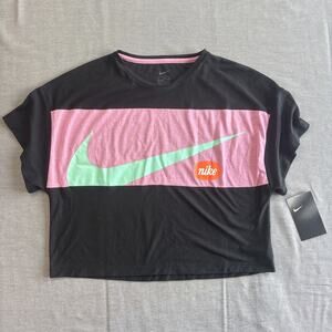 New Nike Girls Black Pink Crop Tee T-Shirt XL Kid NWT